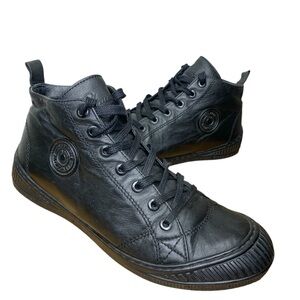 Pataugas Black Leather High-Top Sneakers Lace-Up Women's Sz 38  European Shoes